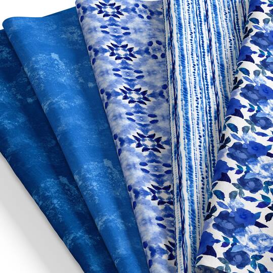 SINGER China Blue Batiks Cotton Fabric Fat Quarters